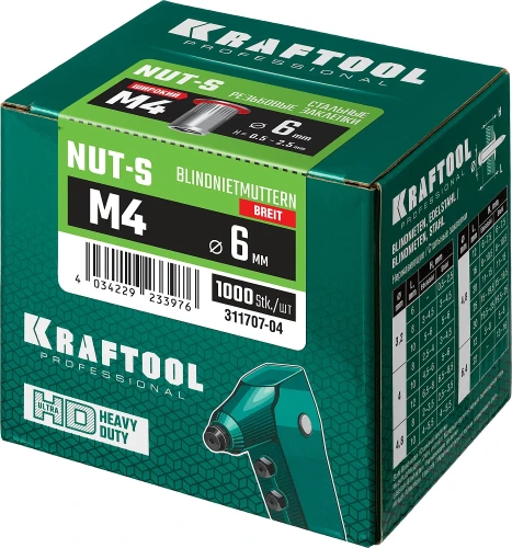Резьбовые заклепки стальные с насечками, М4, 1000 шт, KRAFTOOL Nut-S 311707-04 — фото 2