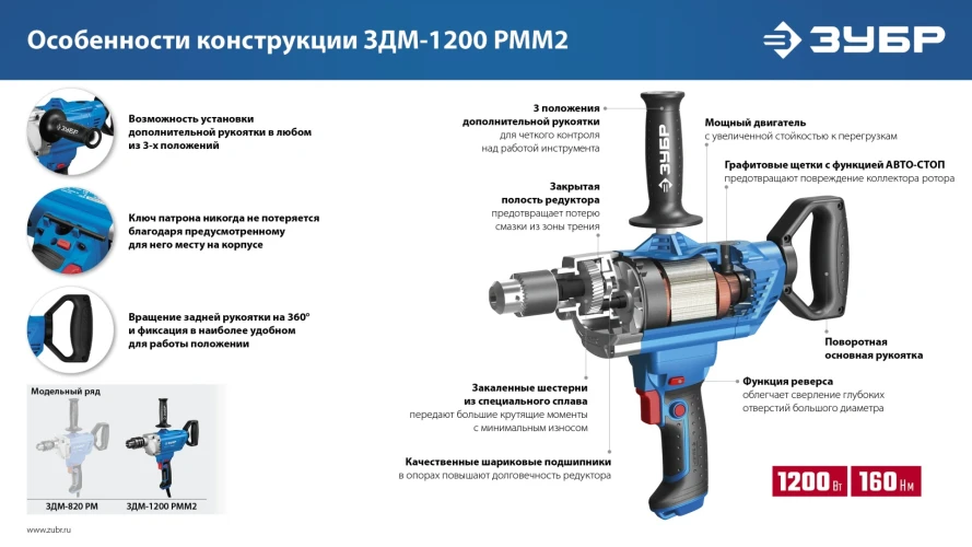 Дрель-миксер, 1200 Вт, 16 мм, ЗУБР ЗДМ-1200 РММ2 — фото 11