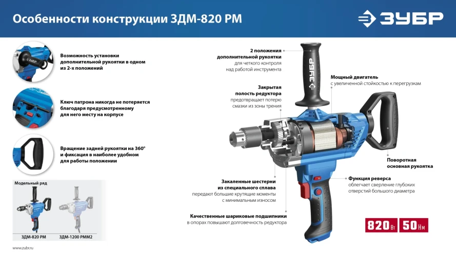 Дрель-миксер, 820 Вт, 13 мм, ЗУБР ЗДМ-820 РМ — фото 11