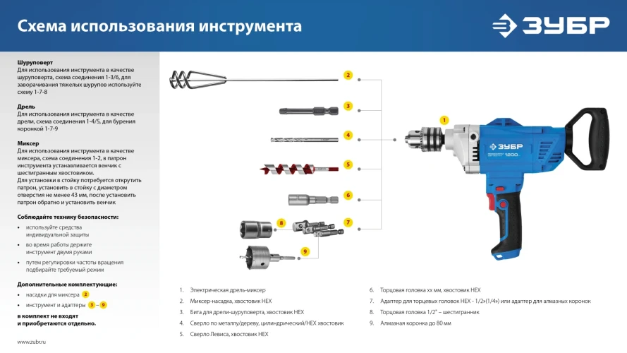 Дрель-миксер, 820 Вт, 13 мм, ЗУБР ЗДМ-820 РМ — фото 13