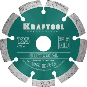 Алмазный диск, LASER-UNIVERSAL 125 мм (22.2 мм, 10х2.4мм), KRAFTOOL 36680-125