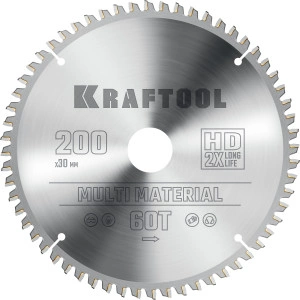 Пильный диск по алюминию, 200 х 30 мм, 60Т, KRAFTOOL Multi Material 36953-200-30