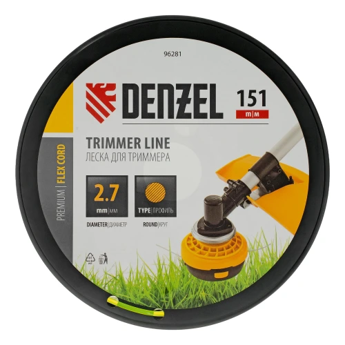 Леска для триммера круглая, 2,7мм х 151м, на DIN катушке FLEX CORD, Denzel 96281 — фото 3