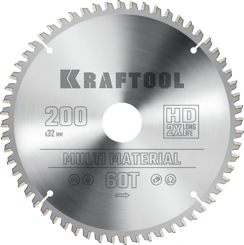 Пильный диск по алюминию, 200 х 32 мм, 60Т, KRAFTOOL Multi Material 36953-200-32 — фото 1