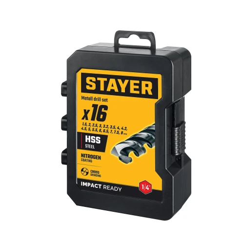 НЕХ-1/4", 16 шт, набор сверл по металлу для винтовёртов и шуруповертов IMPACT READY, STAYER 29603-H16 — фото 2