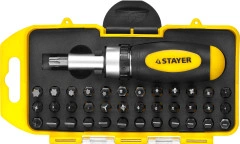 Реверсивная отвертка с насадками, 38 предм., STAYER Compact-38 2557-H38