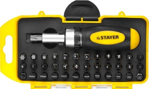 Реверсивная отвертка с насадками, 38 предм., STAYER Compact-38 2557-H38