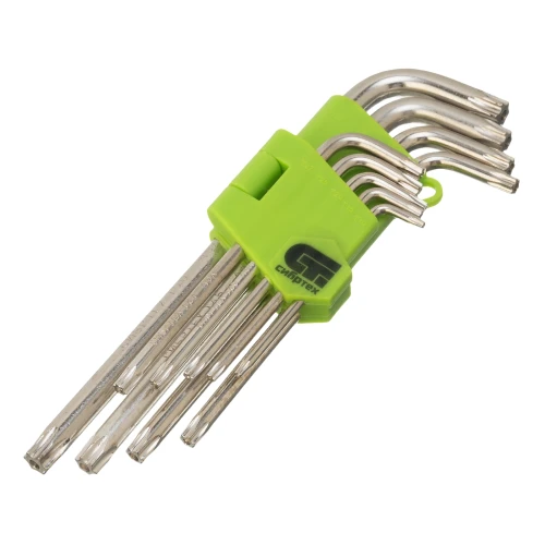 Набор ключей имбусовых Tamper-Torx, 9 шт: ТТ10-ТТ50.45x, закаленные, удлиненные, никель Сибртех 12322 — фото 1