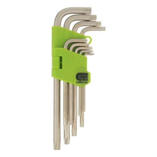 Набор ключей имбусовых Tamper-Torx, 9 шт: ТТ10-ТТ50.45x, закаленные, удлиненные, никель Сибртех 12322 — фото 3