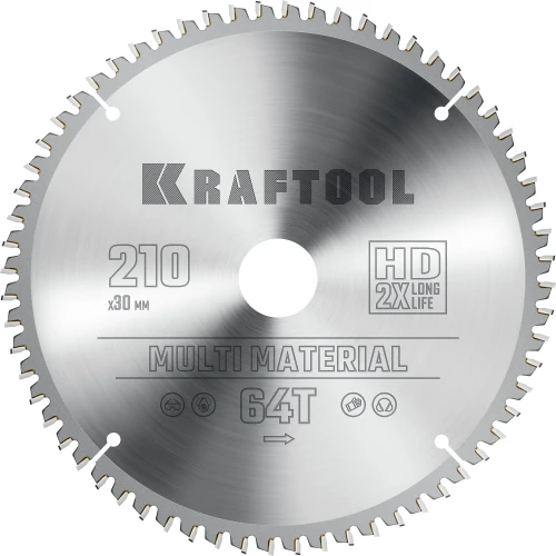 Пильный диск по алюминию, 210 х 30 мм, 64Т, KRAFTOOL Multi Material 36953-210-30 — фото 1