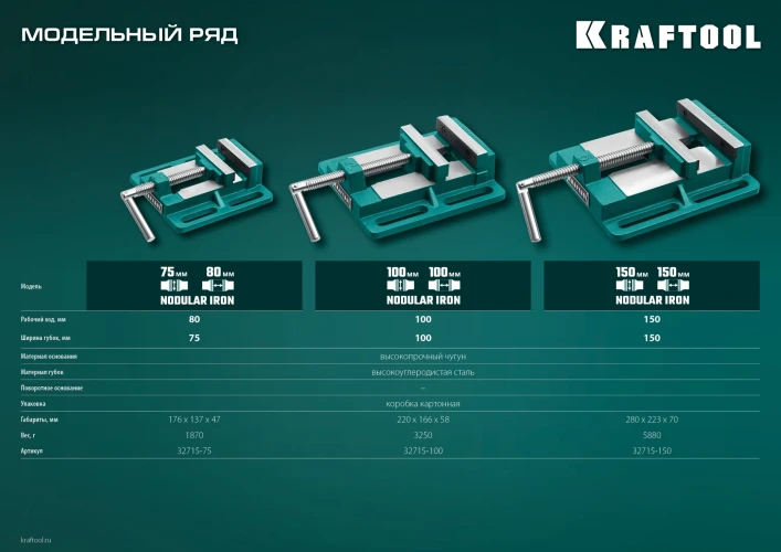 Станочные сверлильные тиски, 75 мм, KRAFTOOL 32715-75 — фото 12