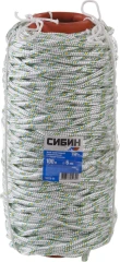 Капроновый фал, d 6 мм, 16-прядный, 100 м, плетеный, с сердечником, СИБИН 50220-06