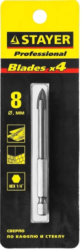 Сверло по стеклу и кафелю, 8 мм, 4х кромка, HEX 1/4, STAYER 2985-08_z01 — фото 2