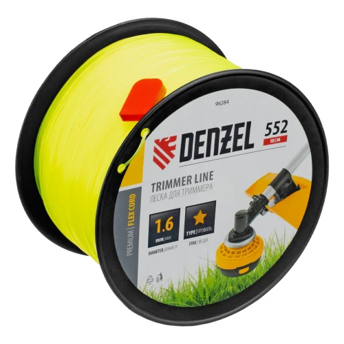 Леска для триммера звезда, 1,6мм х 552м, на DIN катушке FLEX CORD, Denzel 96284 — фото 1