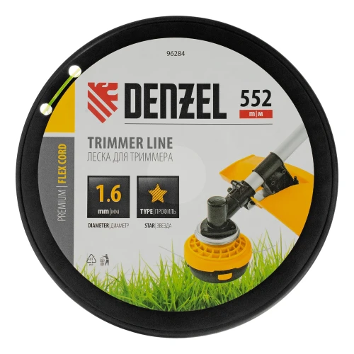 Леска для триммера звезда, 1,6мм х 552м, на DIN катушке FLEX CORD, Denzel 96284 — фото 3