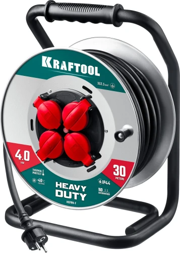 HEAVY DUTYСиловой удлинитель на стальной катушке, КГ 3х2.5 30м 4000Вт IP44, KRAFTOOL 55086-30_z01 — фото 1