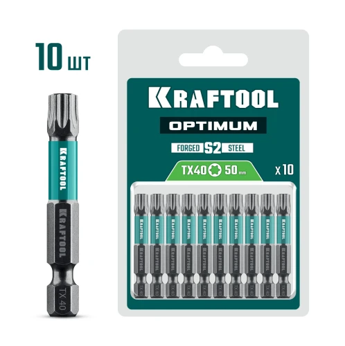 Биты, 50 мм, 10 шт, KRAFTOOL OPTIMUM TX 40 26126-40-50-10 — фото 1