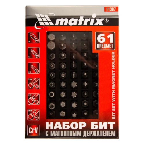 Набор бит с магнитным держателем, CrV, 61 шт. Matrix 11387 — фото 5