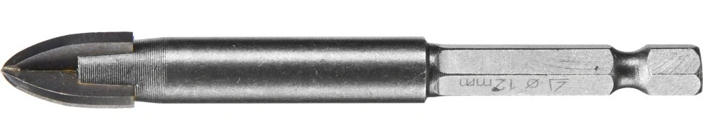 Сверло по стеклу и кафелю, 12 мм, 4х кромка, HEX 1/4, STAYER 2985-12_z01 — фото 1
