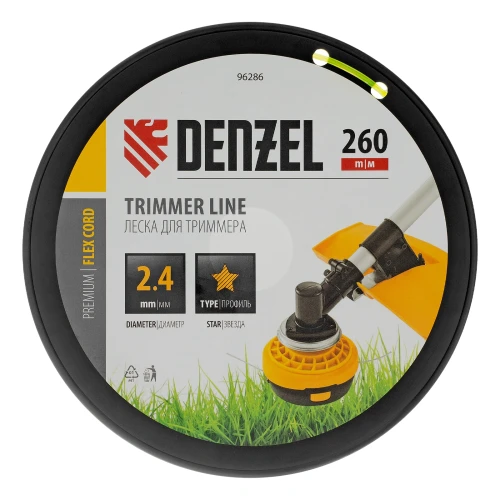 Леска для триммера звезда, 2,4мм х 260м, на DIN катушке FLEX CORD Denzel 96286 — фото 3