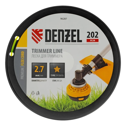 Леска для триммера звезда, 2,7мм х 202м, на DIN катушке FLEX CORD Denzel 96287 — фото 3