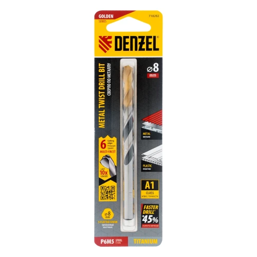 Сверло спиральное по металлу 8 x 117мм, Р6М5, Golden Tip, многогранная заточка Denzel 718282 — фото 5