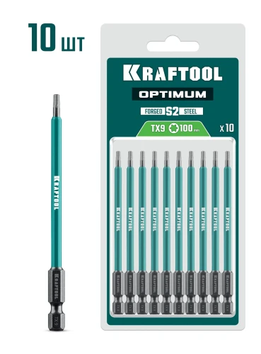 Биты, 100 мм, 10 шт, KRAFTOOL OPTIMUM TX 9 26126-9-100-S10 — фото 1
