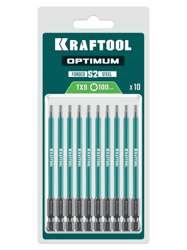 Биты, 100 мм, 10 шт, KRAFTOOL OPTIMUM TX 9 26126-9-100-S10 — фото 2