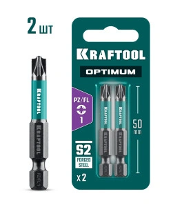 Биты, 50 мм, 2 шт, KRAFTOOL OPTIMUM PZ/FL 1 261241-1-50-2
