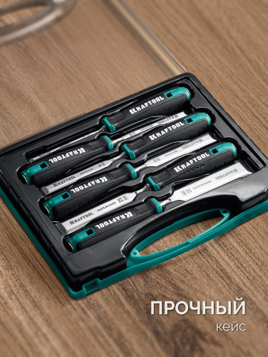 Набор стамесок-долот с двухкомпонентной рукояткой, 6 шт, KRAFTOOL GRAND-6 1818-H6