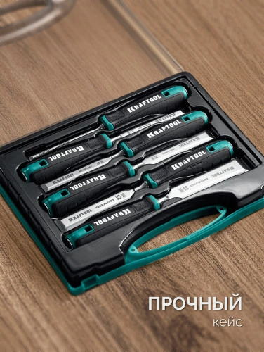 Набор стамесок-долот с двухкомпонентной рукояткой, 6 шт, GRAND-6 KRAFTOOL 1818-H6 — фото 5