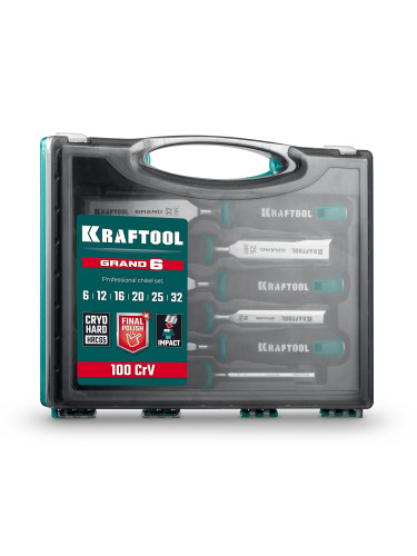Набор стамесок-долот с двухкомпонентной рукояткой, 6 шт, KRAFTOOL GRAND-6 1818-H6