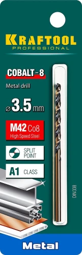 Сверло по металлу, 3.5 х 70 мм, сталь М42, HSS-Co(8%), KRAFTOOL COBALT-8 29656-3.5 — фото 2