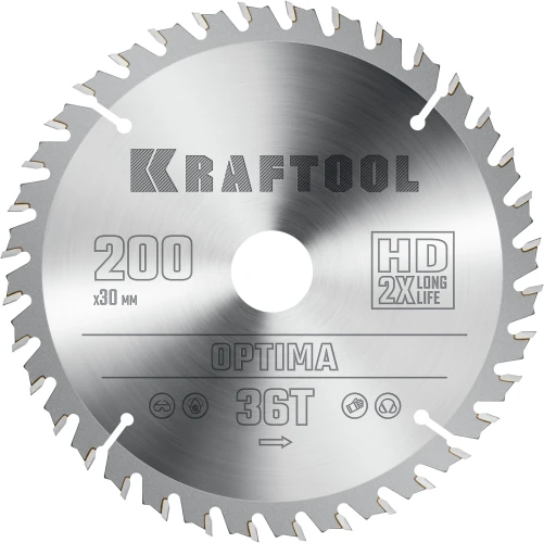 Пильный диск по дереву, 200 х 30 мм, 36Т, KRAFTOOL Optima 36951-200-30 — фото 1