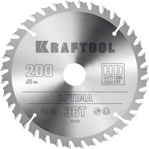 Пильный диск по дереву, 200 х 30 мм, 36Т, KRAFTOOL Optima 36951-200-30