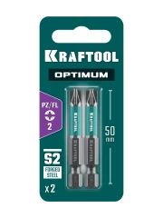 Биты, 50 мм, 2 шт, KRAFTOOL OPTIMUM PZ/FL 2 261241-2-50-2