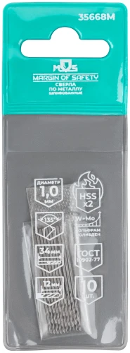 Сверла по металлу HSS шлифованные, угол заточки 135°, 1 x 34 мм (10 шт.) MOS 35668М — фото 3