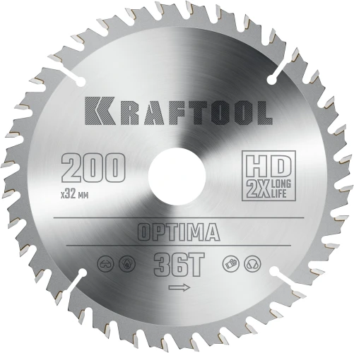 Пильный диск по дереву, 200 х 32 мм, 36Т, KRAFTOOL Optima 36951-200-32 — фото 1