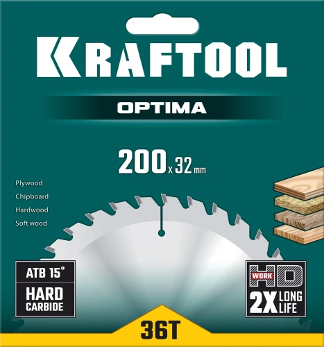 Пильный диск по дереву, 200 х 32 мм, 36Т, KRAFTOOL Optima 36951-200-32 — фото 2