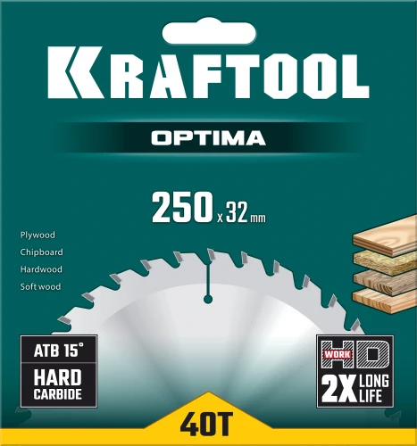 Пильный диск по дереву, 250 х 32 мм, 40Т, KRAFTOOL Optima 36951-250-32 — фото 2