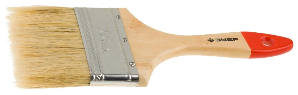 Плоская кисть, 100 мм, 4", светлая натуральная щетина, деревянная ручка, все виды ЛКМ, ЗУБР УНИВЕРСАЛ 4-01001-100 — фото 1