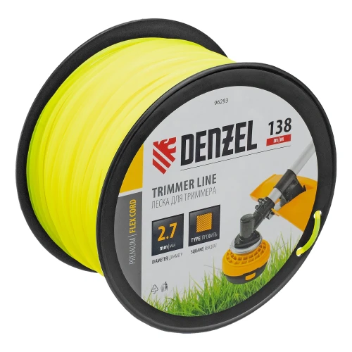 Леска для триммера квадрат, 2,7м х 138м, на DIN катушке FLEX CORD Denzel 96293 — фото 1