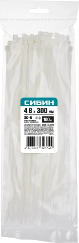Хомуты-стяжки, 4.8 x 300 мм, нейлон РА66, 100 шт, белые, СИБИН ХС-Б 3786-48-300 — фото 2
