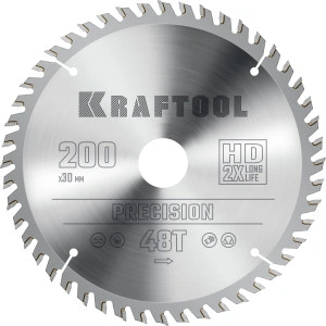 Пильный диск по дереву, 200 х 30 мм, 48Т, KRAFTOOL Precision 36952-200-30