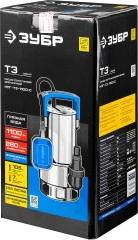 Корпус - нерж. сталь, 1100 Вт, дренажный насос для грязной воды, ЗУБР НПГ-Т3-1100-С