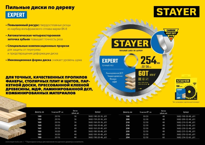 Пильный диск по дереву, 235 x 32/30 мм, 48Т, точный рез, STAYER Expert 3682-235-32-48_z01 — фото 5