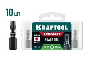 Ударные биты, 25 мм, 10 шт, KRAFTOOL Impact TX 25 26195-25-25-S10