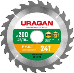 Пильный диск по дереву, 200 х 32/30 мм, 24Т, URAGAN Fast 36800-200-32-24_z01