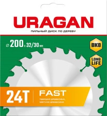 Пильный диск по дереву, 200 х 32/30 мм, 24Т, URAGAN Fast 36800-200-32-24_z01