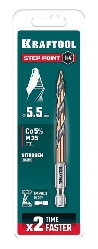 D 5.5 х 98 мм, сверло по металлу для винтовёртов и шуруповертов IMPACT READY, KRAFTOOL STEP POINT 29653-5.5 — фото 2